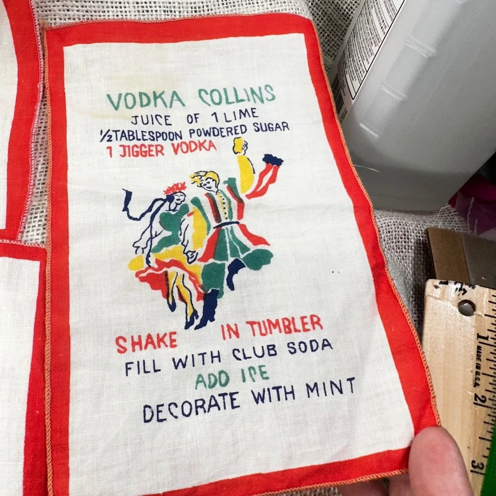Vintage Mid Century Cocktail Napkins Set of 4 Drink Recipes Tiki Barware Red